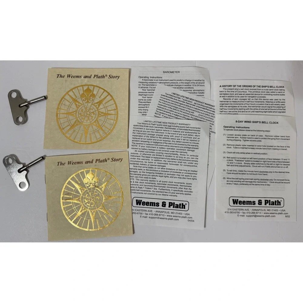 Weems & Plath Nautical Ship's Bell Clock Winding Keys & Manuals Set 8-Day Wind